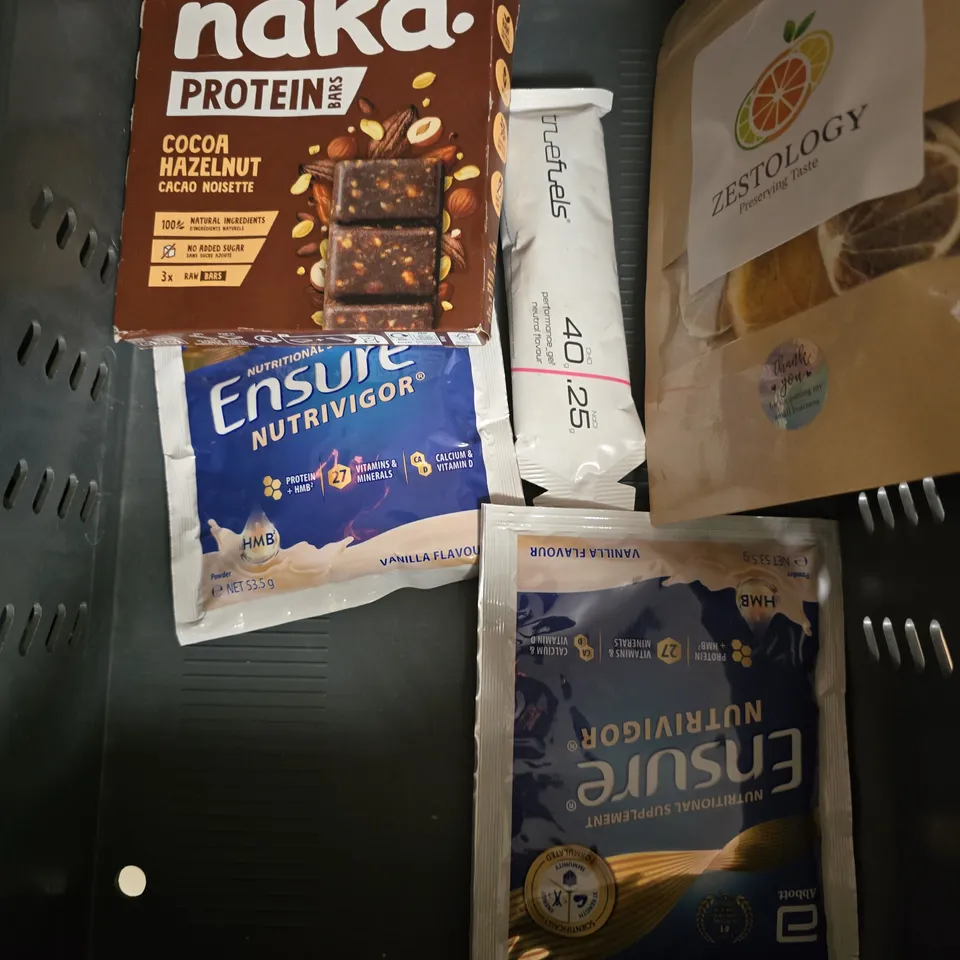 APPROXIMATELY 10 ASSORTED FOOD/DRINK PRODUCTS TO INCLUDE JOHN WEST TUNA, BALANCE TONIC, CHIMNEY FIRE COFFEE ETC 