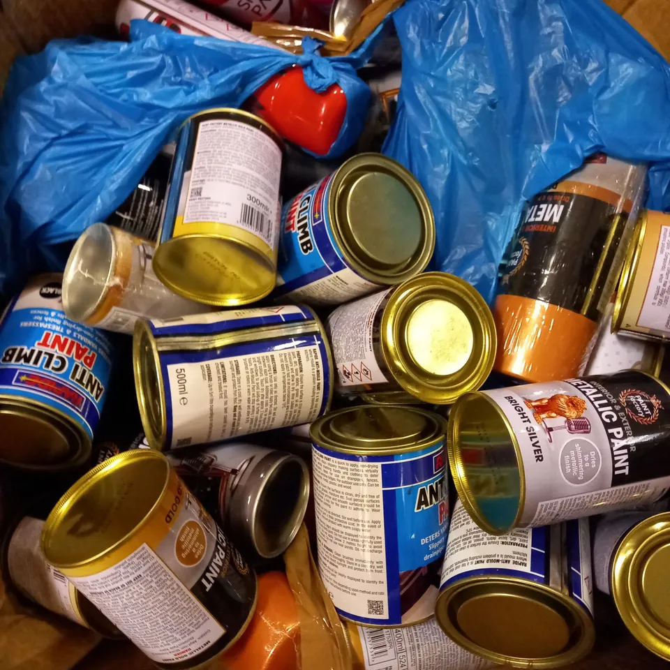 BOX OF ASSORTED SPRAY PAINS AND PAINT FOR CARS ETC - COLLECTION ONLY 