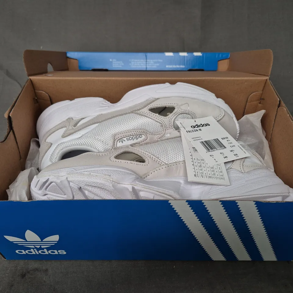 BRAND NEW BOXED PAIR OF ADIDAS WOMEN'S FALCON SHOES IN WHITE/OFF WHITE UK SIZE 5.5