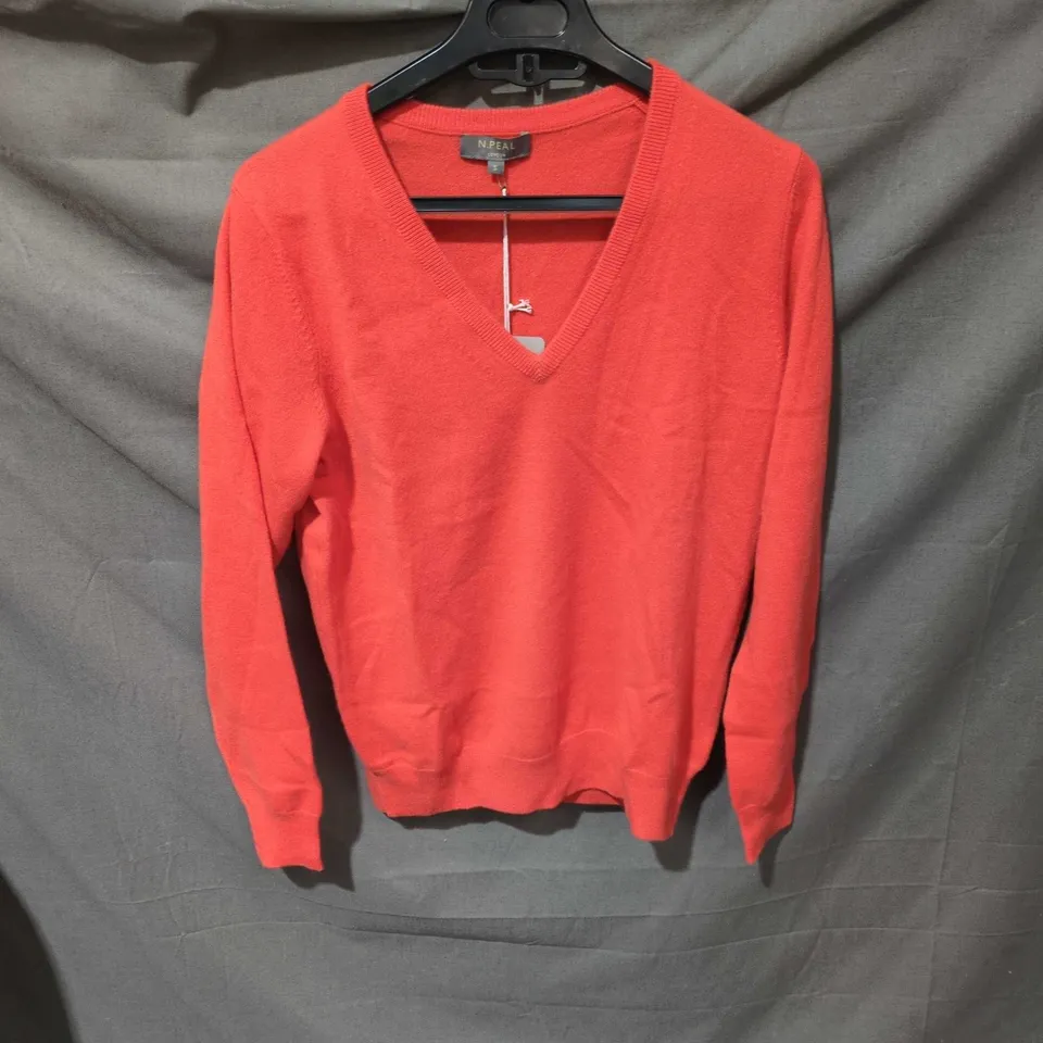 N. PEAL VERMILLION RED V-NECK CASHMERE SWEATER – SIZE SMALL