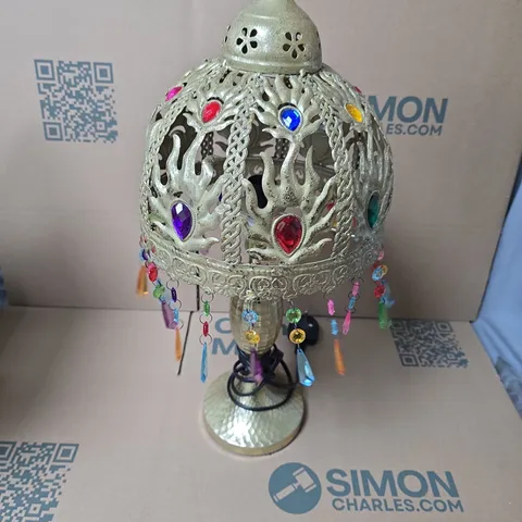 DECORATIVE METAL TABLE LAMP WITH MULTICOLOURED GEM DROPS
