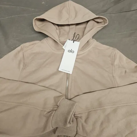 ALO YOGA ZIP FRONT HOODIE – SAND BEIGE - SIZE XS