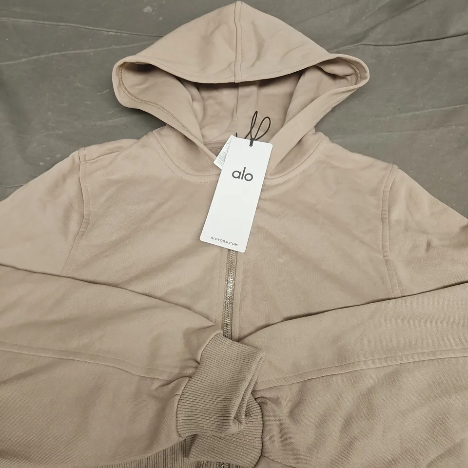 ALO YOGA ZIP FRONT HOODIE – SAND BEIGE - SIZE XS