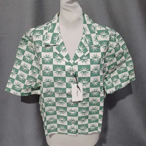 P&CO SUNDIAL BOWLING SHIRT IN ECRU/GREEN SIZE 14 