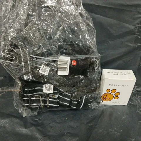 LARGE BOX OF OF RECHARGABLE LED DOG COLLARS IN VARIOUS SIZES AND DOG HARNESS'S - COLLECTION ONLY