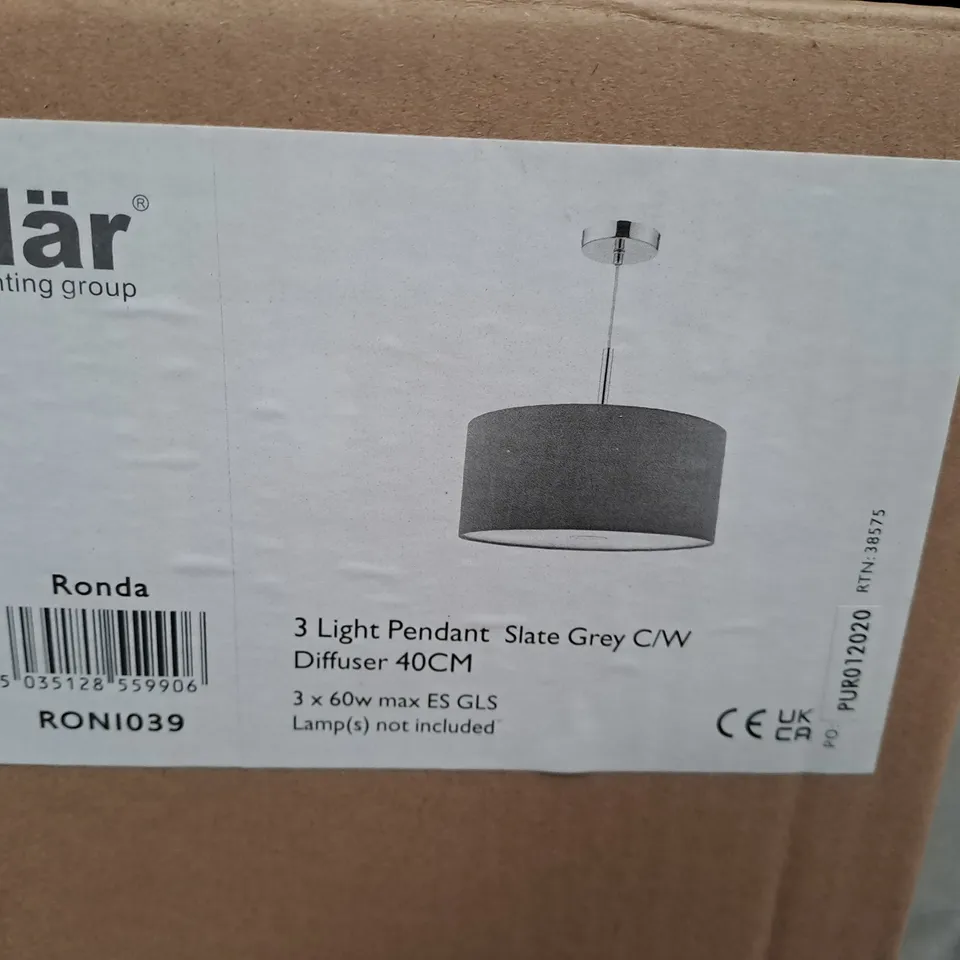 3 LIGHT PENDANT SLATE GREY C/W DIFFUSER 40CM 