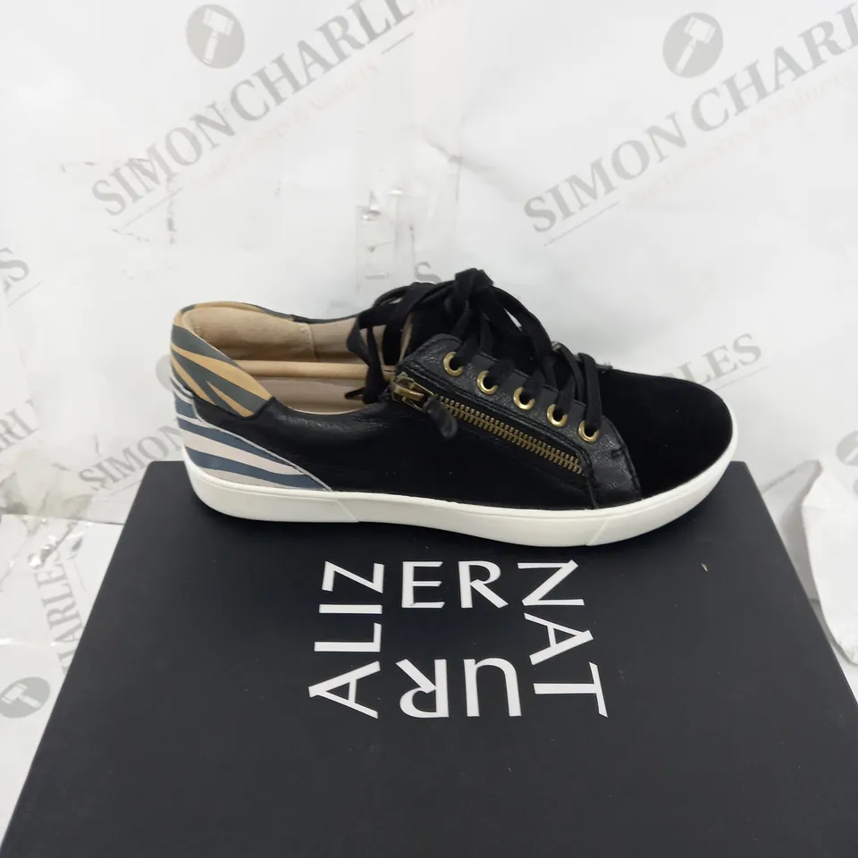 BOXED NATURA MACAYLA ZEBRA PRINT TRAINER - SIZE 5