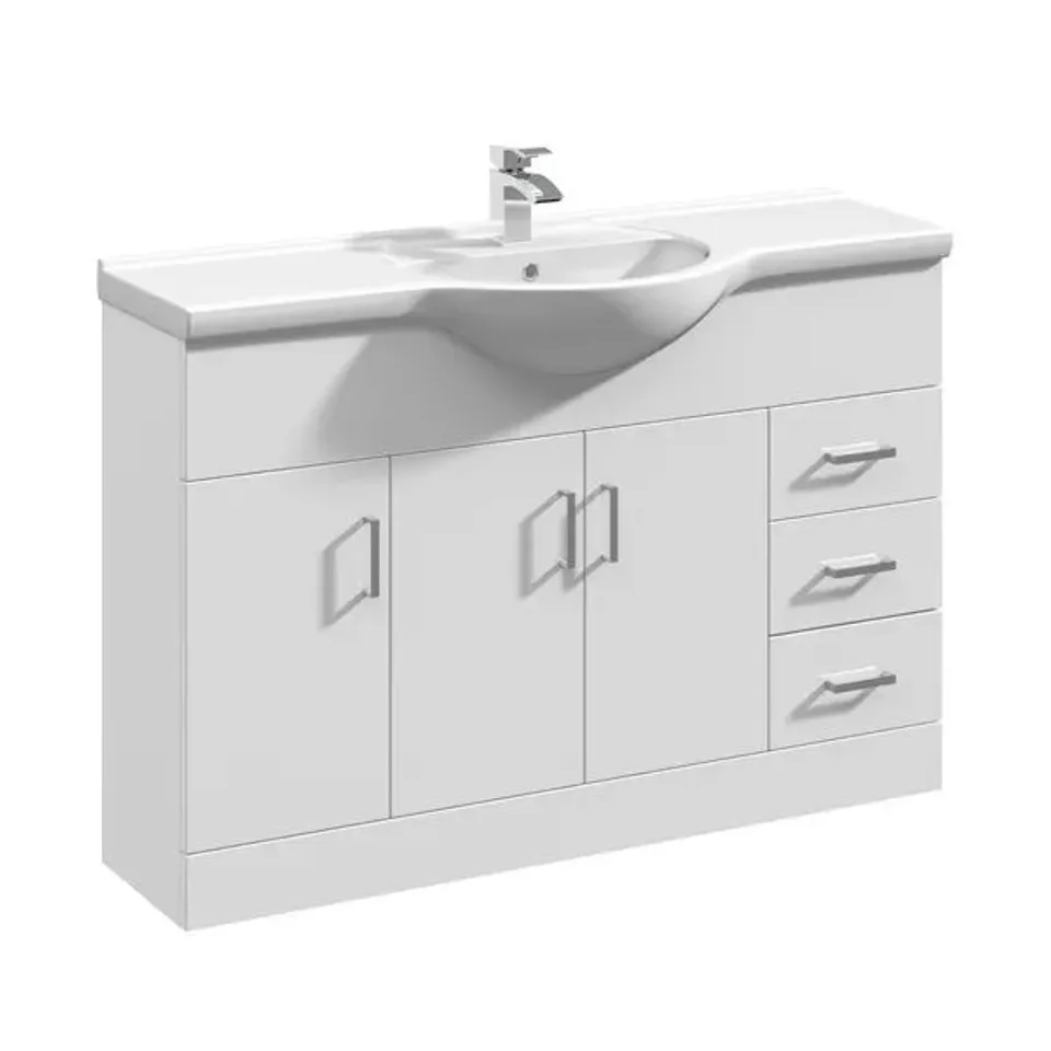BOXED NUIE MAYFORD HIGH GLOSS WHITE VANITY UNIT 1200mm AND BASIN  // PRC107 & NBC007 (2 BOXES)