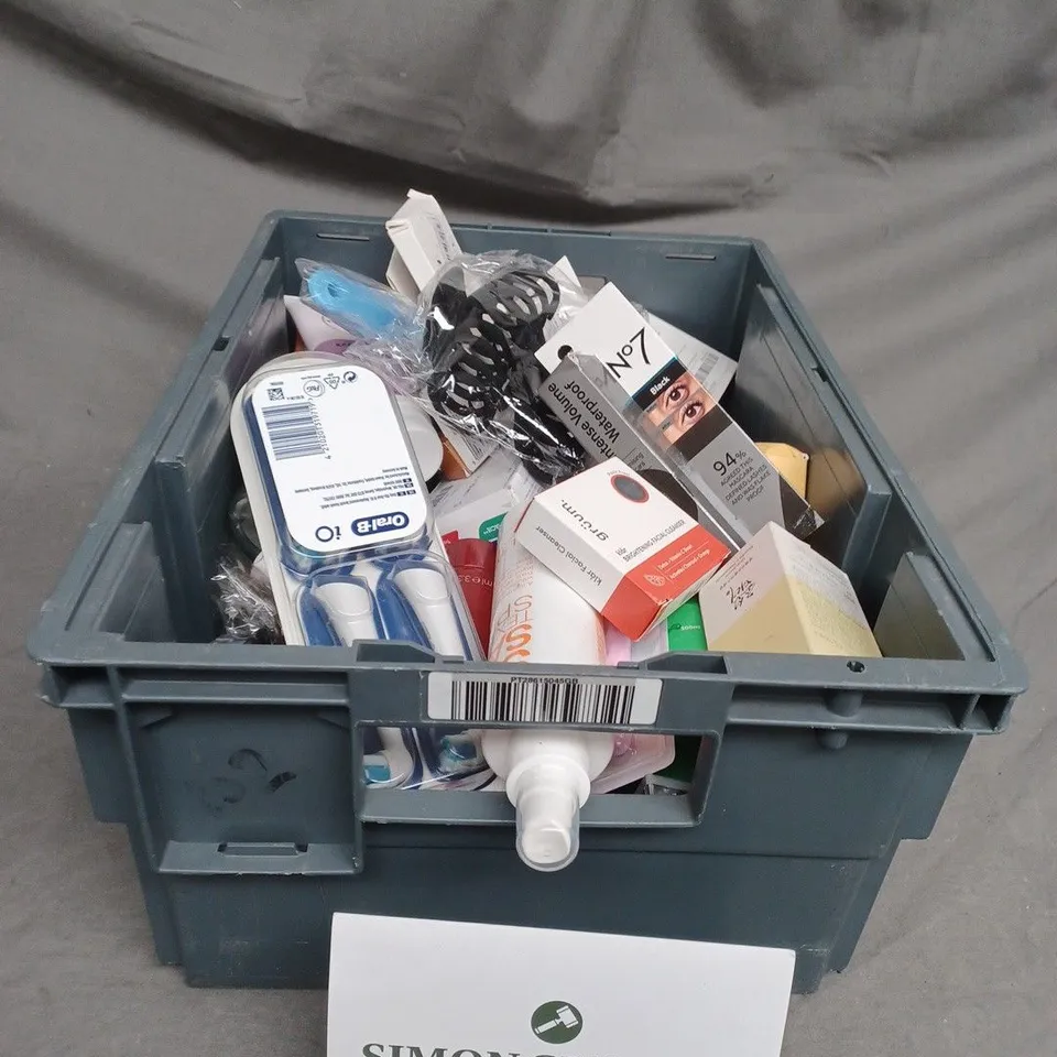 TOTE OF ASSORTED COSMETIC ITEMS TOO INCLUDE , TOOTHBRUSHES , FACIAL TONER , ETC 