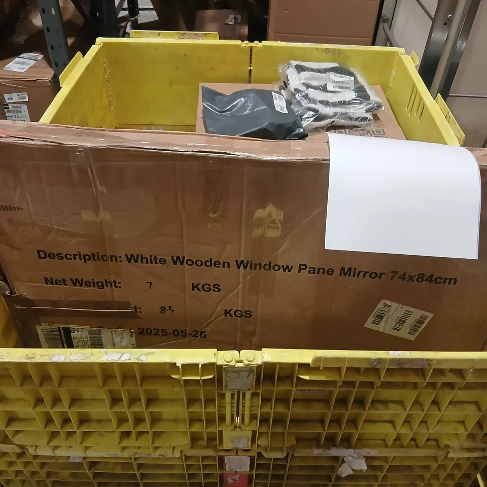 PALLET OF APPROXIMATELY 8 ASSORTED PRODUCTS TO INCLUDE; RED TABLET CASES, DISNEY CROWN TIARA, GREEN BERRIES AND PINECONES HURRICANE CHRISTMAS TABLE, SNOWFLAKE CHRISTMAS WREATH, WHITE WOODEN WINDOW PAN