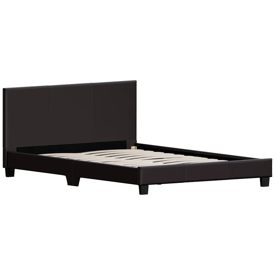 BOXED LASSIC VIDA DESIGN LISBON FAUX LEATHER BED FRAME - BROWN // SIZE: DOUBLE (1 BOX)