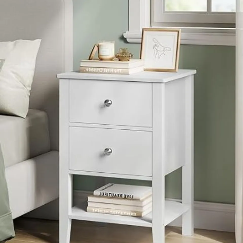 PALLET OF APPROXIMATELY 16 BOXED VASAGLE BAMBOO BEDSIDE TABLE  WITH 2 STORAGE DRAWERS AND OPEN SHELF BLACK LET822B01