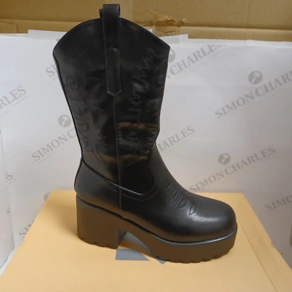 KOI VEGAN WINTU LONG CHUNKY WESTERN BOOTS - BLACK SIZE 6