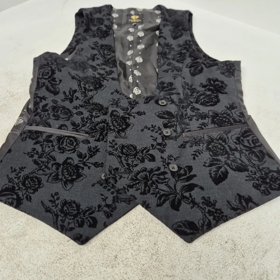 TWISTED TAILOR MEN'S WAISTCOAT VEST – DARK FLORAL PATTERN, UK 38R, MADE IN TURKEY