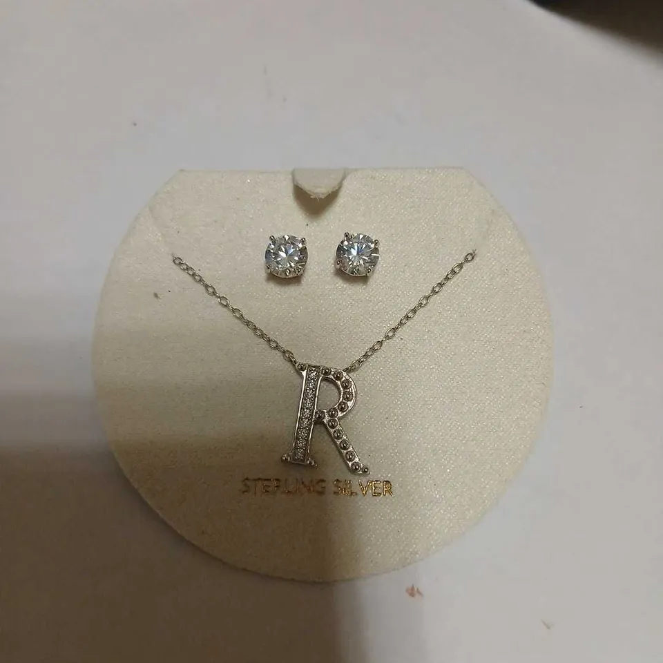 DIAMONIQUE 1.9CT TW INITIAL PENDANT & EARRING SET IN BAUBLE STERLING SILVER 