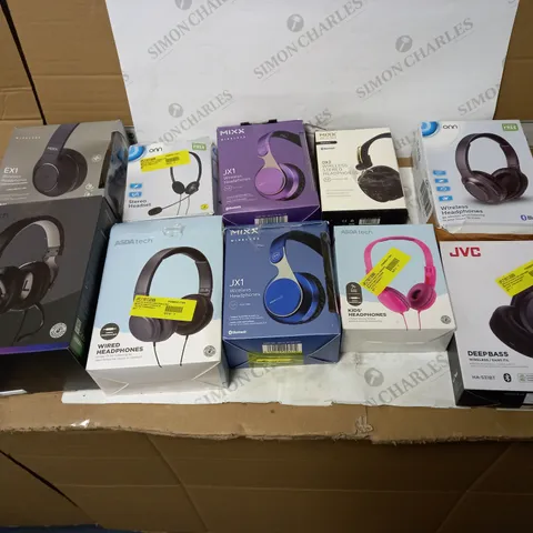 LOT OF APPROX. 10 ASSORTED HEADPHONES TO INCLUDE JVC, MIXX AND ASDATECH