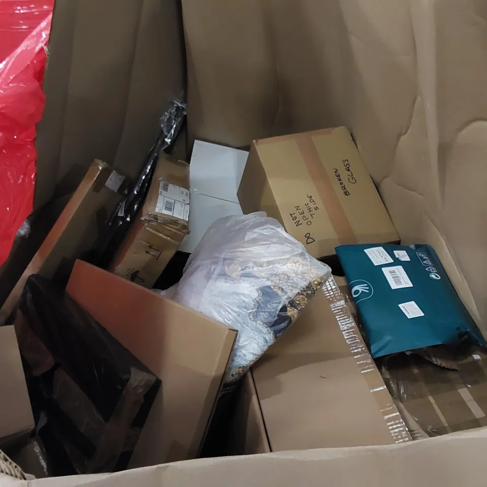 PALLET OF ASSORTED HOUSEHOLD ITEMS AND CONSUMER PRODUCTS. INCLUDES BABY WALKER, CONTINUOUS PAPER SHREDDER, CHILDREN'S TRICYCLE ETC