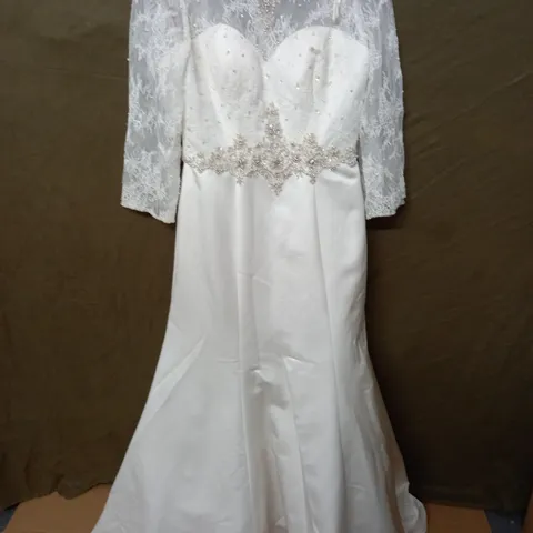 ROSETTA NICOLINI LACE SLEEVED EMBELLISHED WEDDING DRESS - 14