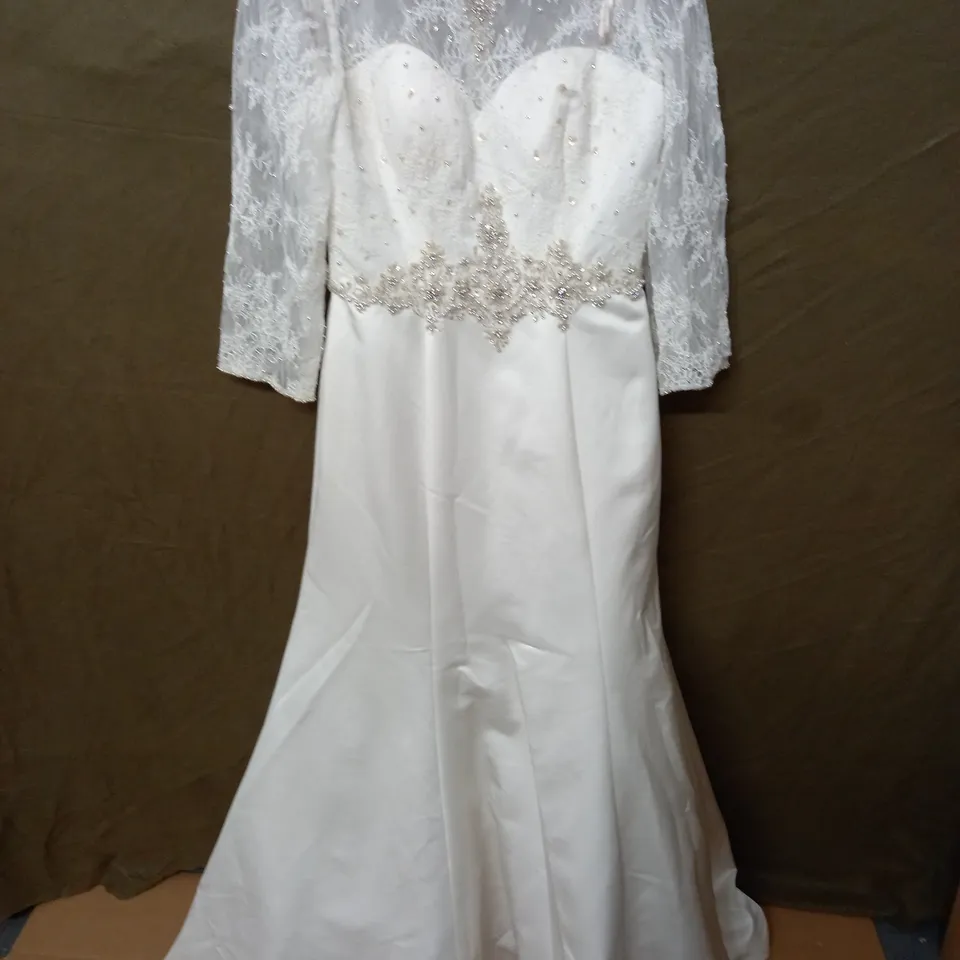 ROSETTA NICOLINI LACE SLEEVED EMBELLISHED WEDDING DRESS - 14