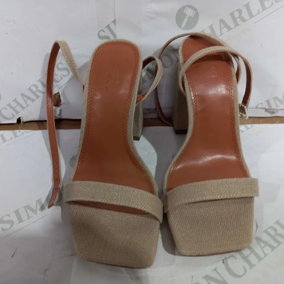 PAIR OF ASOS DESIGN NORA BARELY THERE BLOCK HEELED SANDALS - NATURAL FABRICATION - UK 3
