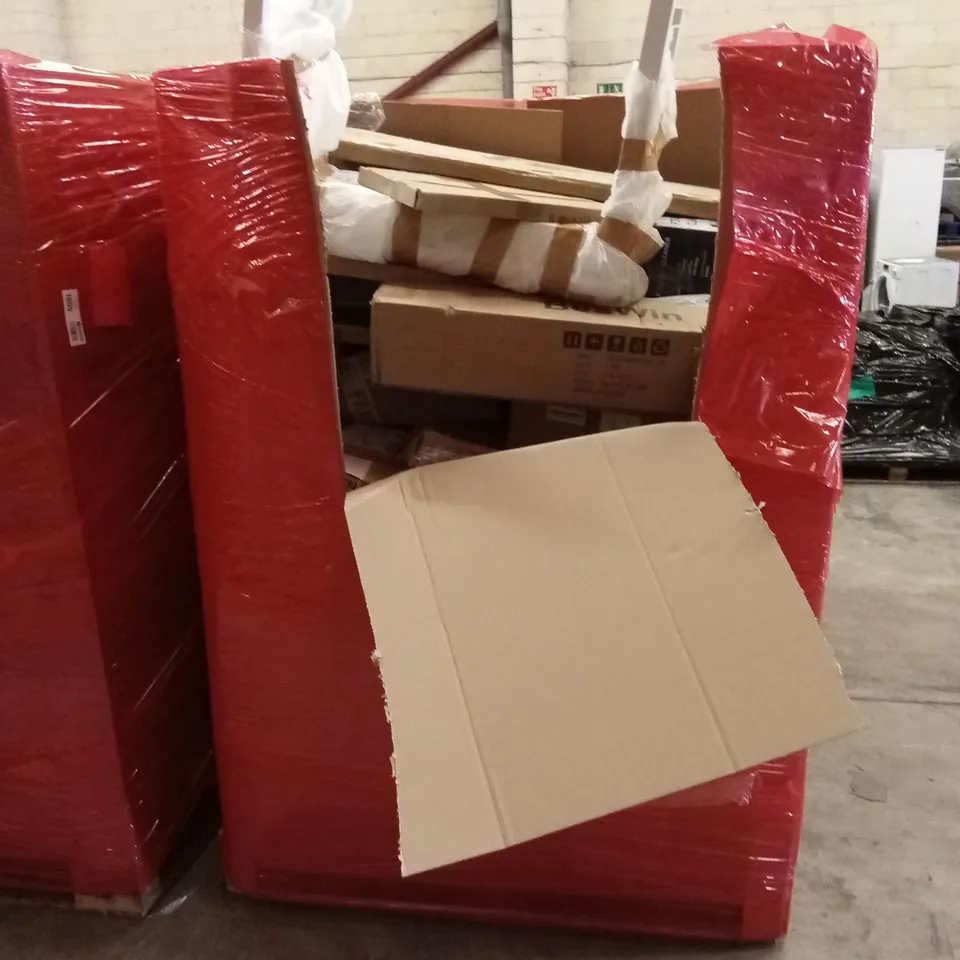 PALLET OF ASSORTED HOUSEHOLD GOODS AND PRODUCTS TO INCLUDE; CARPET CLEANER, AIR FRYER, BOXED FURNITURE ETC