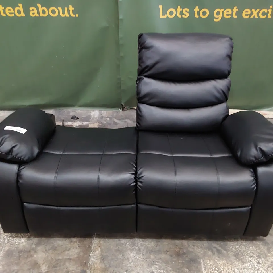 DESIGNER MANUAL RECLINING TWO SEATER SOFA BLACK LEATHER 