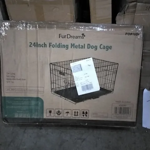 BOXED FURDREAMS 24 INCH FOLDING METAL DOG CAGE 