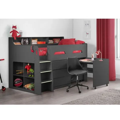 BOXED BINNE SINGLE (3') 3 DRAWER BED FRAMES MID SLEEPER LOFT BED WITH BUILT-IN DESK - ANTHRACITE (4 BOXES)