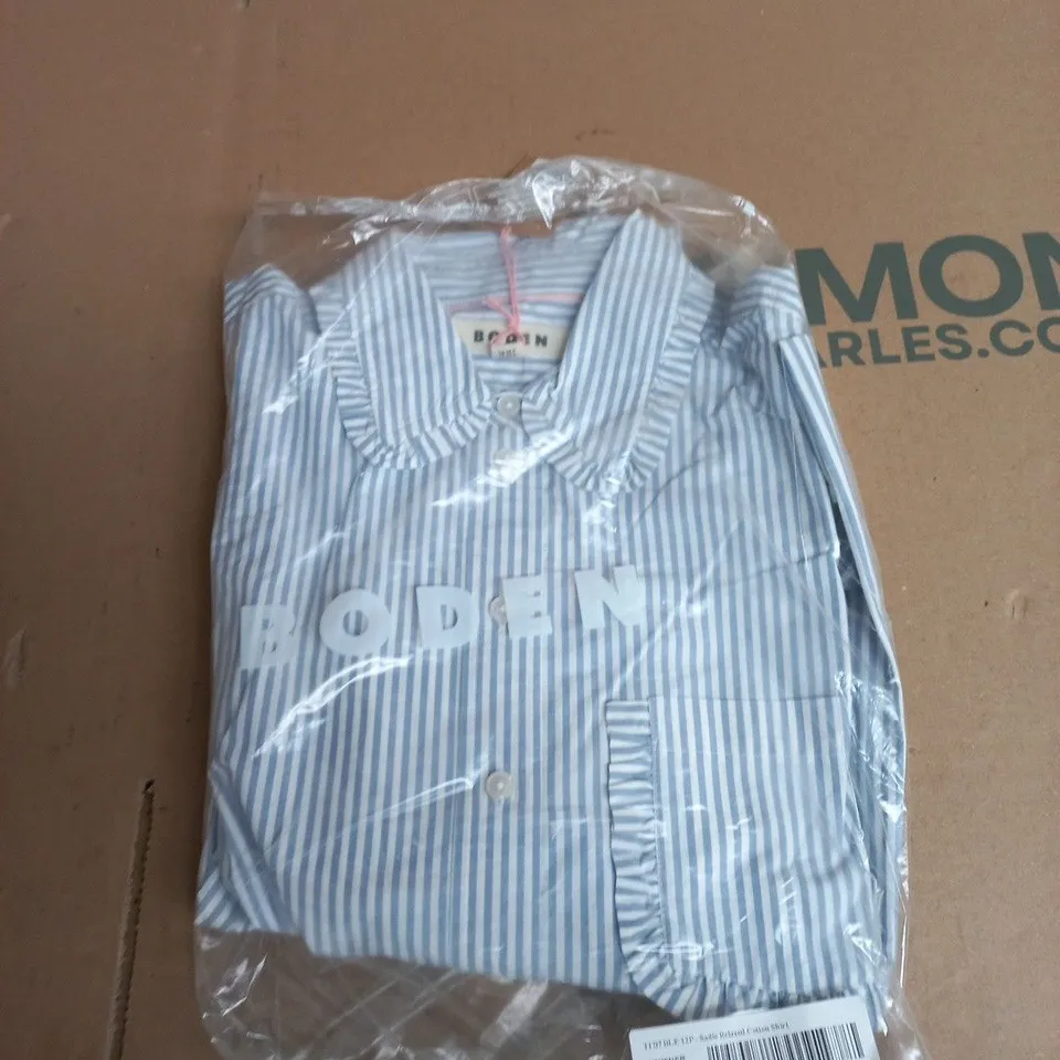BODEN WOMEN’S BLUE & WHITE STRIPED COTTON SHIRT, UK 12P