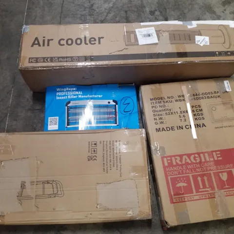 PALLET OF ASSORTED PRODUCTS INCLUDING AIR COOLER, INSECT KILLER, LUGGAGE TROLLEY CART, LED MIRROR