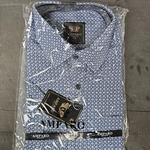 AMPARO MEN'S PATTERNED SHIRT IN BLUE/WHITE SIZE 41CM