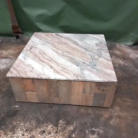 DESIGNER DRIFTWOOD EFFECT COFFEE TABLE WITH MARBLE TOP 