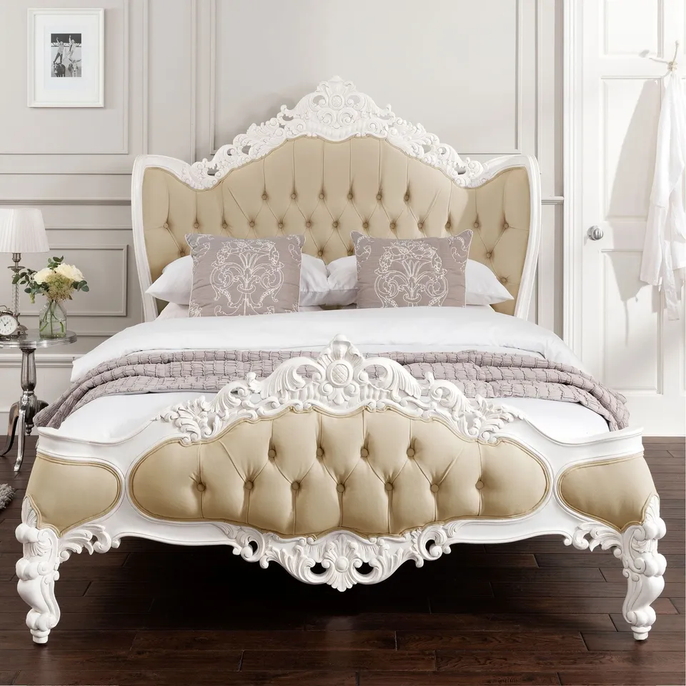 BRAND NEW HOMES DIRECT 365 SHABBY CHIC ANTIQUE FRENCH STYLE BIEGE BED SUPERKING (4 BOXES)