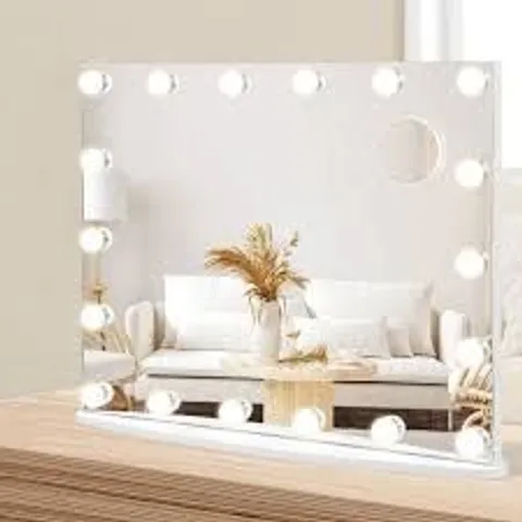 BOXED COSTWAY HOLLYWOOD VANITY MIRROR, TABLETOP/WALL MOUNTED MAKEUP MIRROR WITH 18 DIMMABLE LED BULBS,