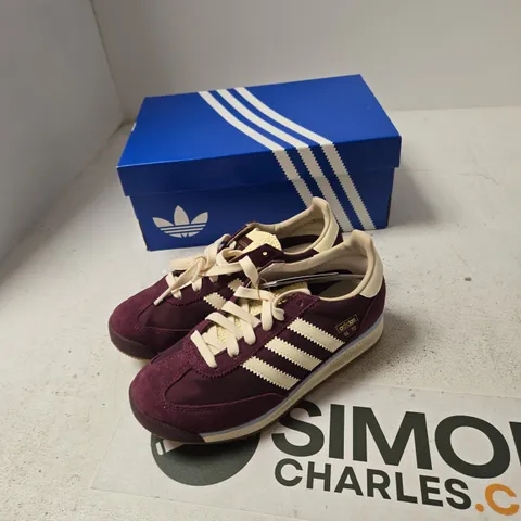 ADIDAS ORIGINALS SL 72 RS J TRAINERS – UK 4.5 (EU 37 1/3; US 5) – MAROON SUEDE WITH CREAM STRIPES