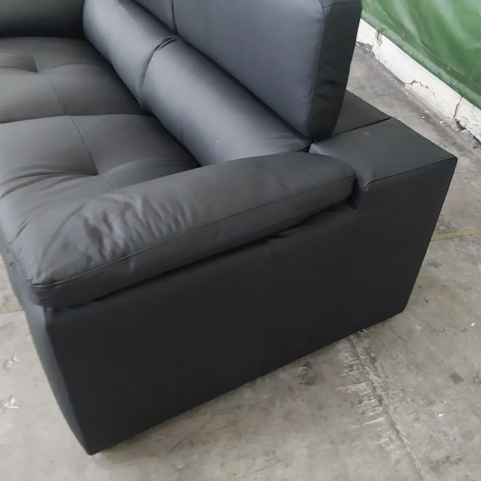 DESIGNER ITALIAN STYLE THREE SEATER SOFA WITH ADJUSTABLE HEADRESTS BLACK LEATHER 