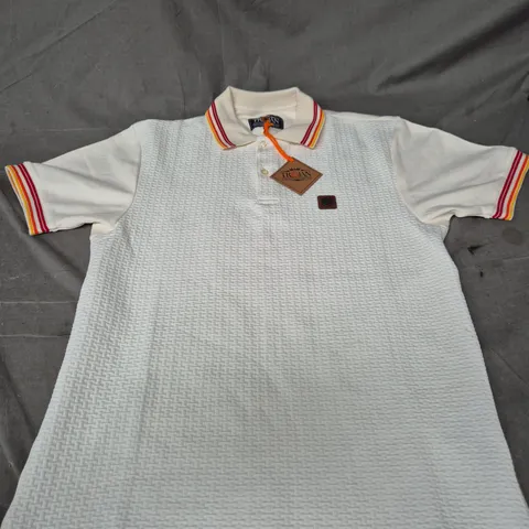 TROJAN WHITE TEXTURED POLO SHIRT – MEN'S M