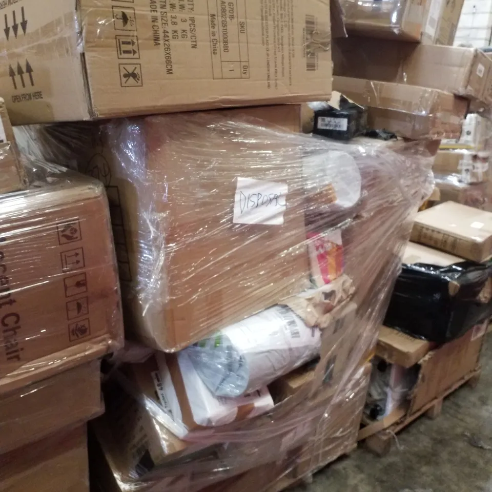 PALLET CONTAINING ASSORTED PRODUCTS INCLUDING FOLDING WAGON, ACS SERIS PRICE COMPUTING SCALE & VANELESS HANGING NECK FAN  