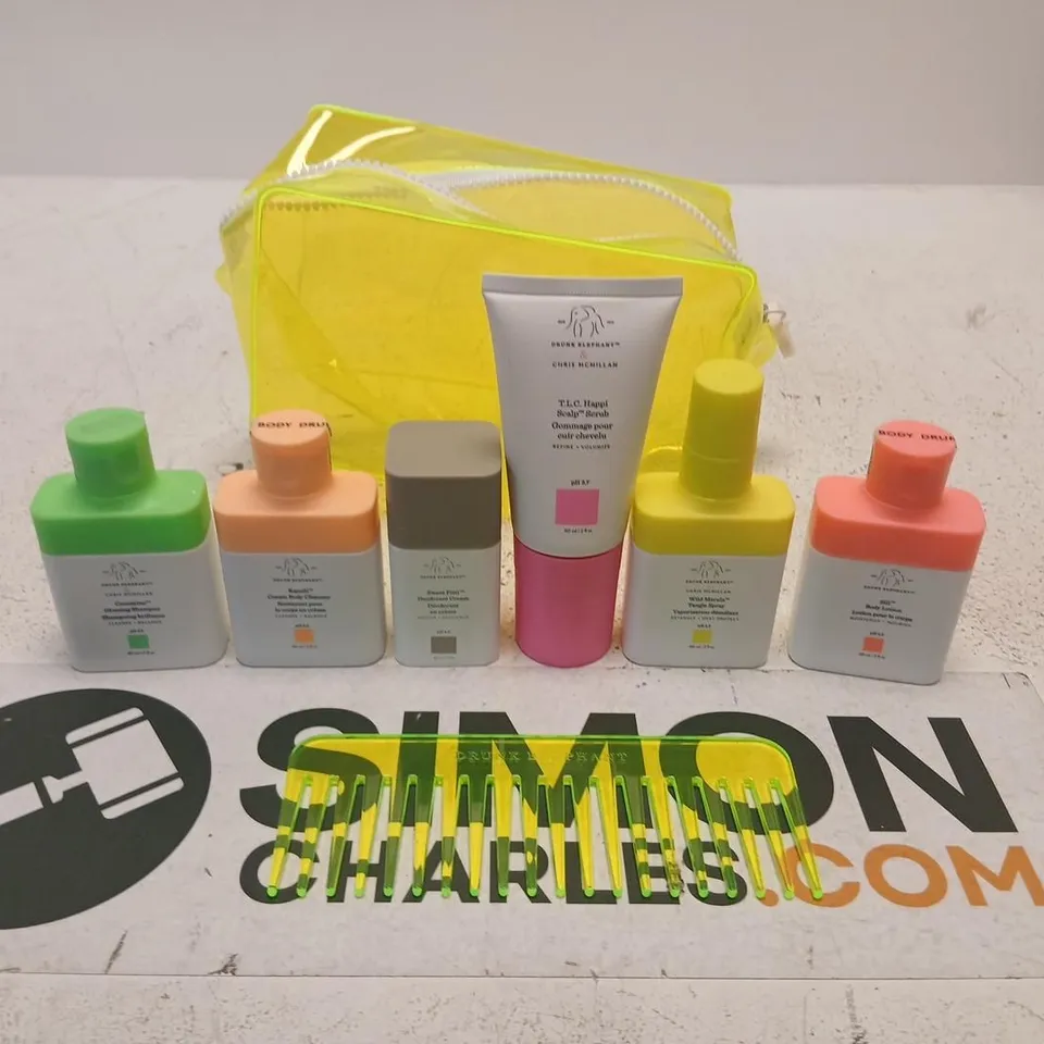 DRUNK ELEPHANT HEALTH & BEAUTY GIFT SET: SKINCARE MINIATURES WITH YELLOW TRAVEL BAG