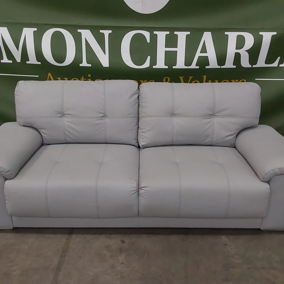 KANSAS 3 SEATER FAUX PU LEATHER SOFA - LIGHT GREY