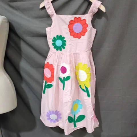 Boden Girls' Pink Floral Dress with Colorful Flower Appliqués