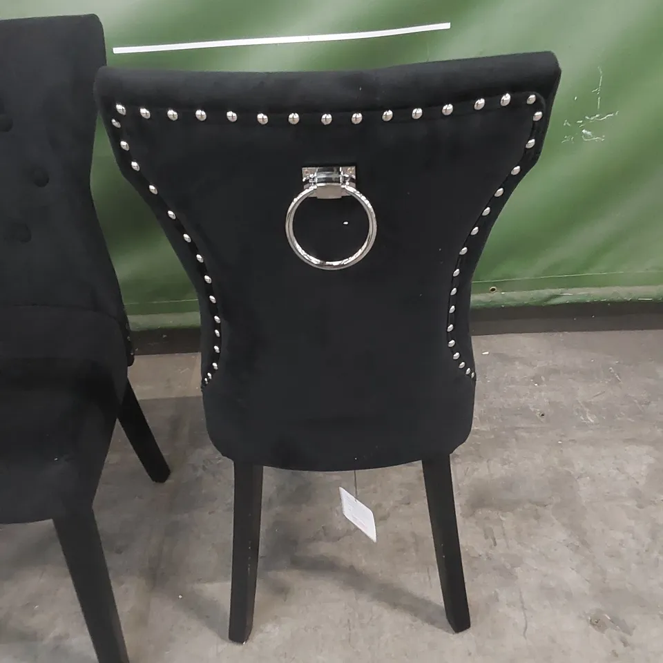 SET OF 4 KENSINGTON BLACK VELVET BUTTON BACK DINING CHAIRS - BLACK LEGS 