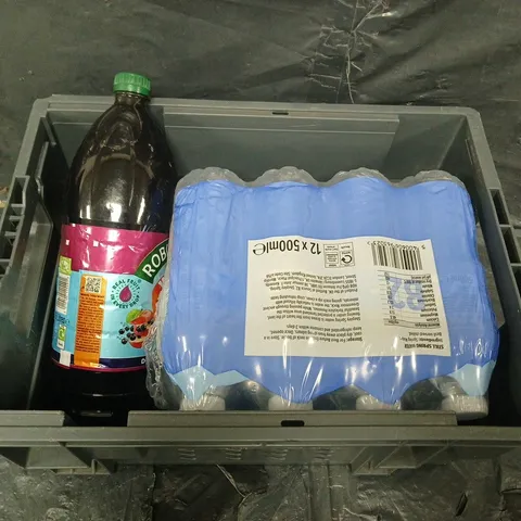 TOTE OF APPROXIMATELY 2 ASSORTED ITEMS TO INCLUD ROBINSONS JUICE AND BOTTLED WATER - COLLECTION ONLY 