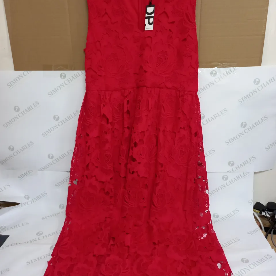 DOROTHY PERKINS V-NECK LACE MIDI DRESS IN RED - SIZE 18