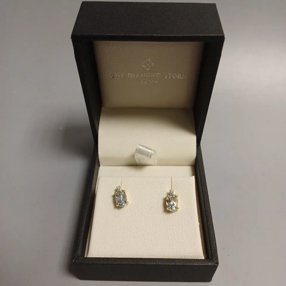 THE DIAMOND STORE LONDON AQUAMARINE AND DIAMOND YELLOW GOLD EARRINGS