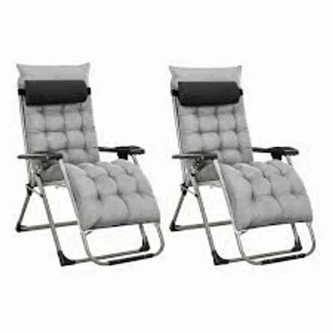 BOXED NEO ZERO GRAVITY GREY RECLINING SUN LOUNGER WITH PADDED CUSHIONS SET OF 2