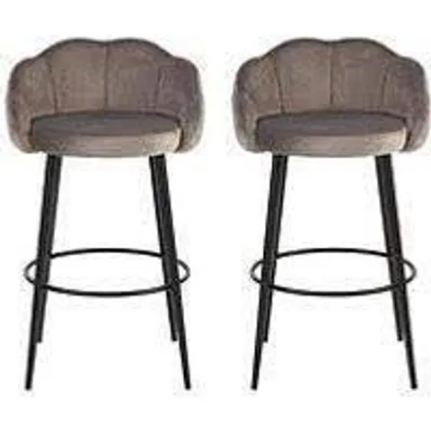 BOXED MICHELLE KEEGAN HOME PAIR OF ANGEL SCALLOP BAR STOOLS - GREY VELVET (1 BOX)