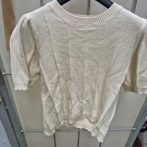 ICHI CREAM KNIT SHORT SLEEVE SWEATER – BIRCH, SIZE M