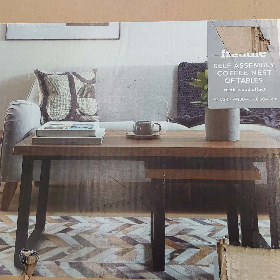 BOXED DESIGNER FULTON COFFEE NEST OF TABLES RUSTIC WOOD EFFECT