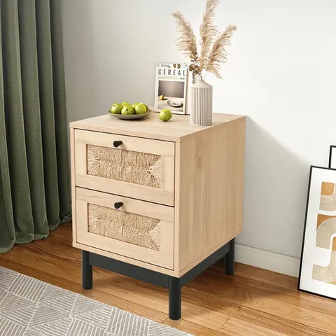 BOXED ABENTEGO MANUFACTERED WOOD BEDSIDE TABLE WITH 2 DRAWERS
